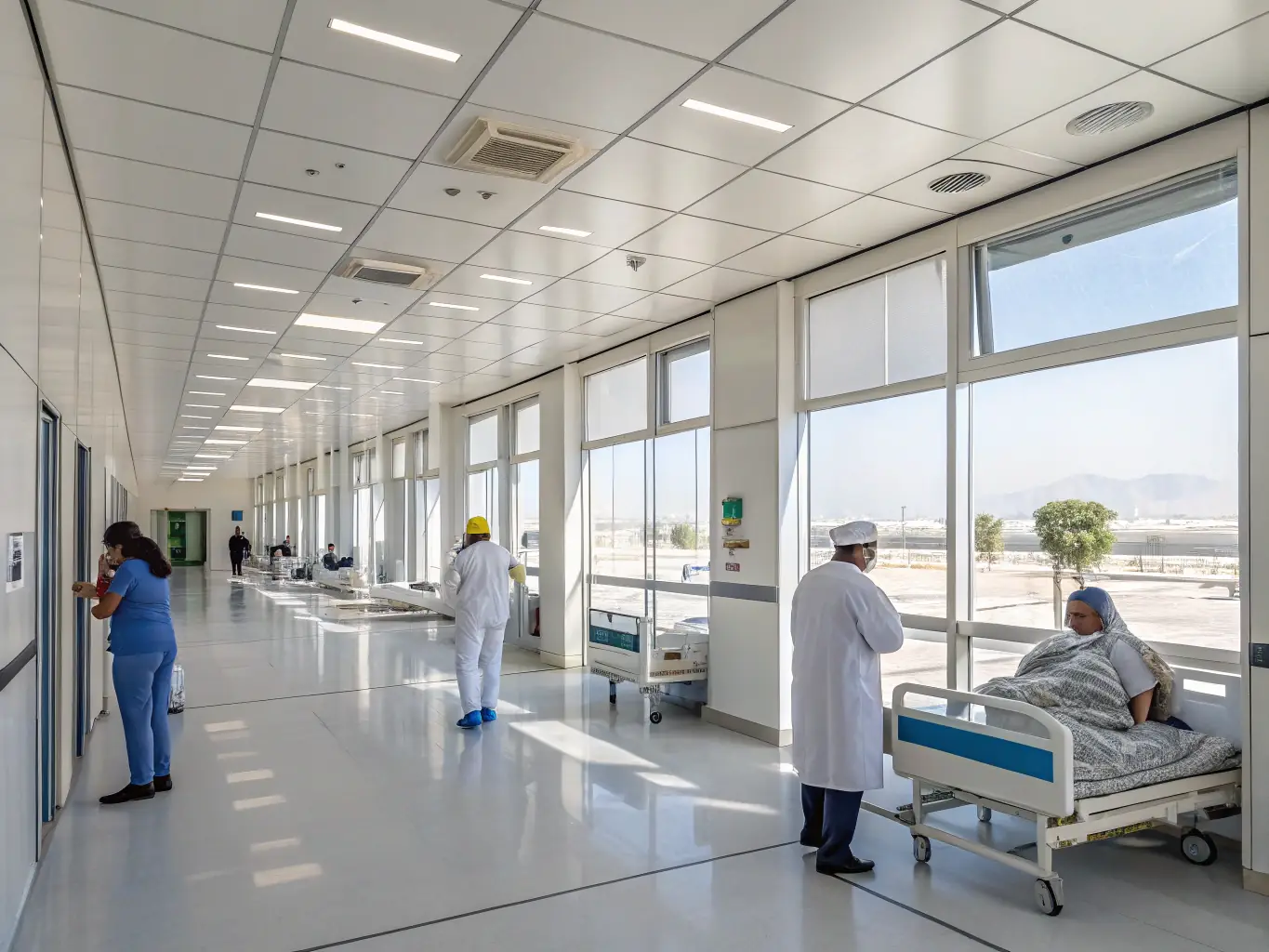 A comfortable and calming patient room with walls made of MagNXT MgO panels, showcasing a non-toxic and soothing environment. Natural light streams in, enhancing the sense of well-being and recovery.
